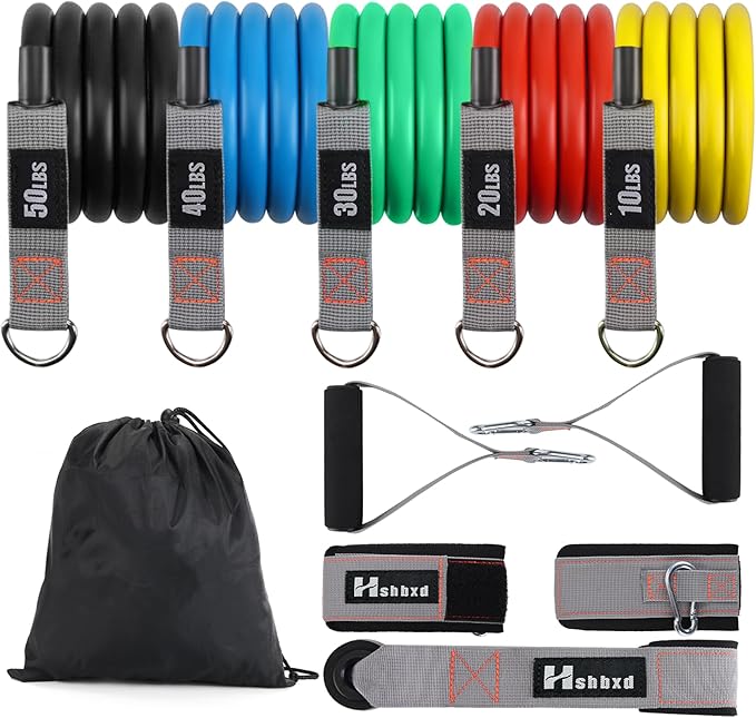 Resistance Bands with Handles for Working Out Women and Men, Exercise Bands with Door Anchor, Stretch Bands for Home Workouts, Simple Guide Included-GravixFit