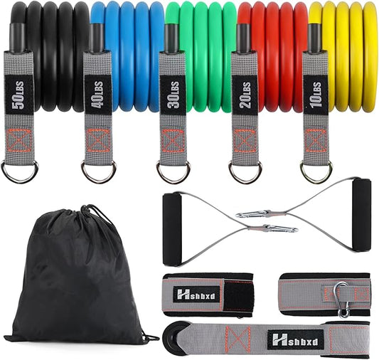 Resistance Bands with Handles for Working Out Women and Men, Exercise Bands with Door Anchor, Stretch Bands for Home Workouts, Simple Guide Included-GravixFit