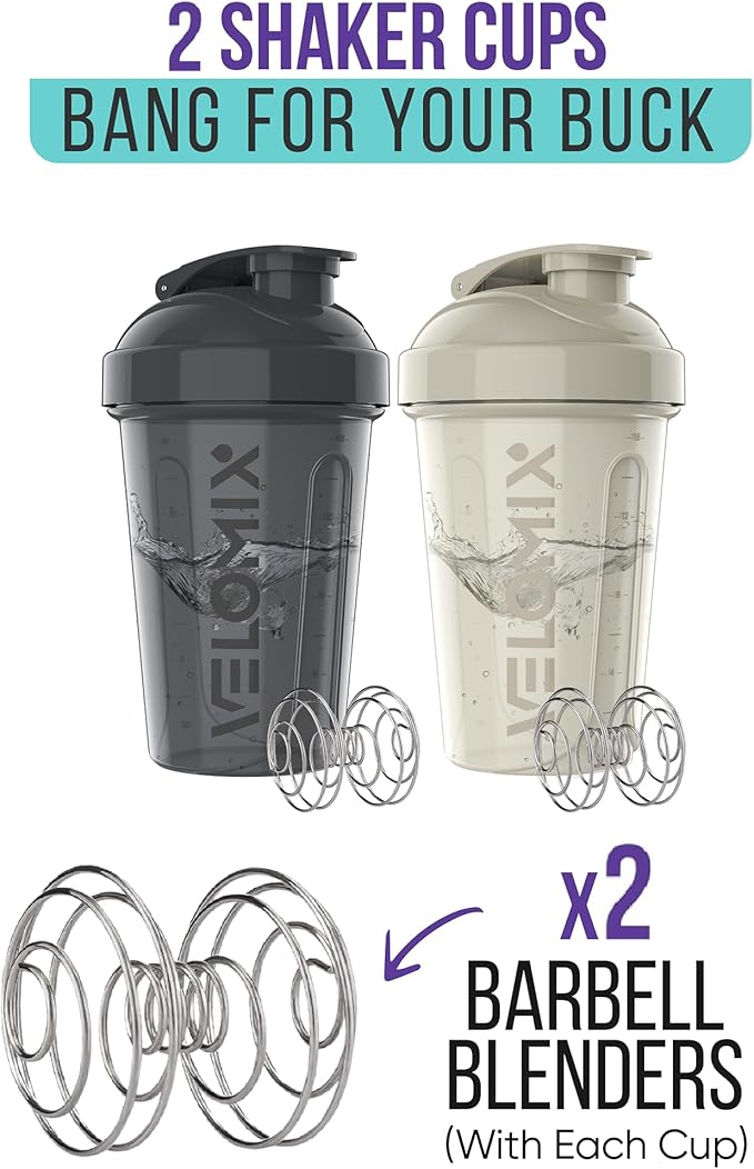 '-2 Pack- 20 oz Protein Shaker Bottles for Protein Mixes - 2x Wire Whisk | Leak Proof Shaker Cups for Protein Shakes and Pre Workout | Protein Shaker Bottle Pack-GravixFit