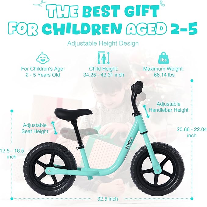 12 inch Toddler Balance Bike Adjustable Handlebar & Seat Anti-Slip Grip Suitable for 2-5 Years Old with Footrest Lightweight for Tolddlers Boys Girls Multiple Colors to Choose-GravixFit