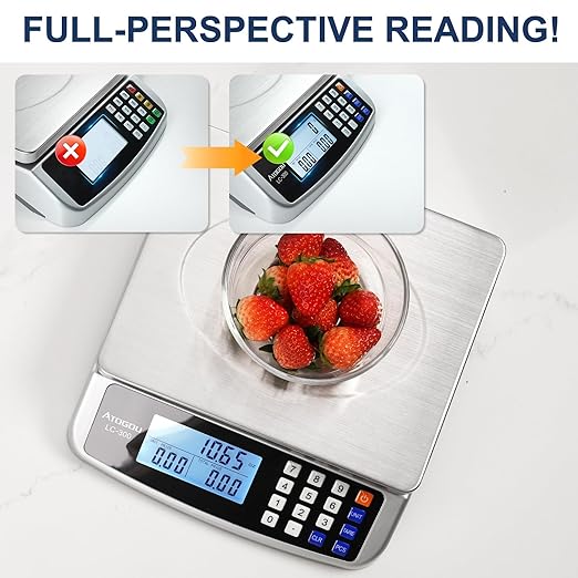 110lb Food Scale, Commercial Kitchen Scale with Price Computing, Plug-in Usable, 0.05oz/1g, 304 Stainless Steel, for Cooking, Vegetables, Farm, Industry, Counting. LC300-GravixFit