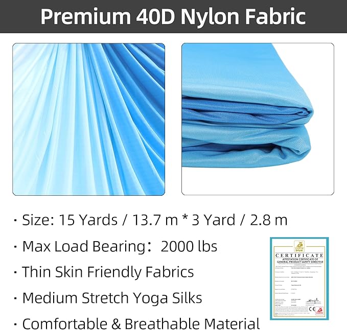 PRIOR FITNESS Aerial Silks Kit Colorful 9/15/20 Yards 40D Nylon Fabric Hammock Set With Hardware & Guide for All Levels Of Aerial Yoga Practice and Acrobatic Flying For Adults Aerial silk-GravixFit