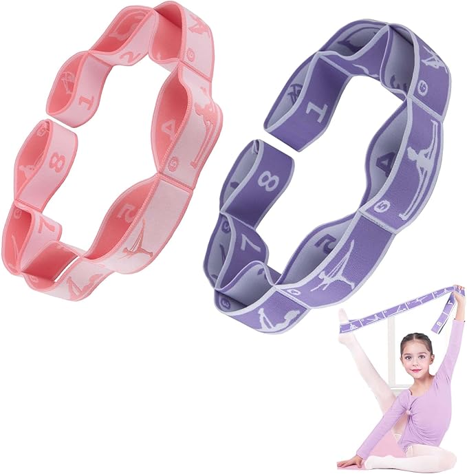 2pcs Stretch Strap for Kids,Elastic Yoga Stretching Strap with Loops, Multi-Loop Adjustable Exercise Stretching Bands，Stretching Resistance Ballet Bands for Dance, Latin, Gymnastics Exercis -8Loops-GravixFit