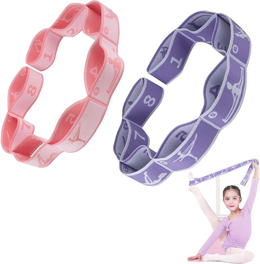2pcs Stretch Strap for Kids,Elastic Yoga Stretching Strap with Loops, Multi-Loop Adjustable Exercise Stretching Bands，Stretching Resistance Ballet Bands for Dance, Latin, Gymnastics Exercis -8Loops-GravixFit