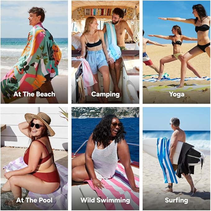 Dock & Bay Beach Towel - Quick Dry, Sand Free - Compact, Lightweight - 100% Recycled - Includes Bag - Wild Things - Extra Large (200x90cm, 78x35)-GravixFit