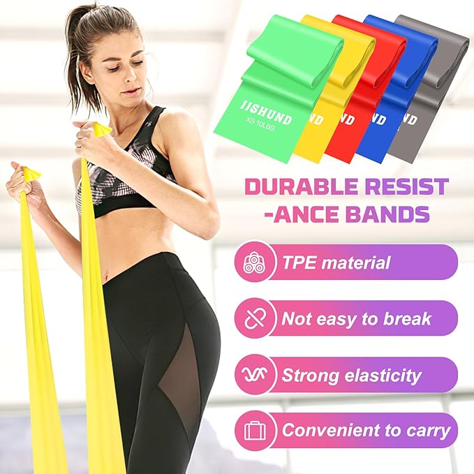 5 Pcs Resistance Bands, Professional Exercise Bands Elastic Stretch Bands for Fitness Yoga Pilates Stretching Strength Training, Workout Bands for Women and Men Home Gym-GravixFit