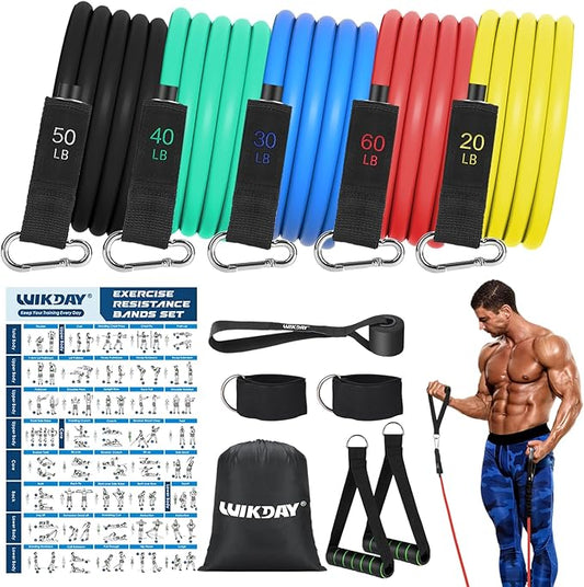 Exercise Resistance Bands with Handles for Working Out, 150/200/250/300 lbs Workout Bands Set with Door Anchor for Physical Therapy, Yoga, Pilates-GravixFit