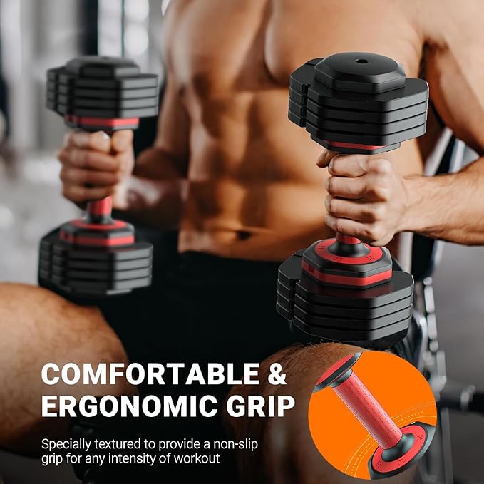 Adjustable Dumbbells Set of 2, 1 Hand Adjustable Weights Dumbbells Set, 5 in 1/10 in 1 Free Dumbbell with Anti-Slip Texture Handle, 25/55/80lb Pair Weight Set For Home Gym Suit both Men and Women-GravixFit