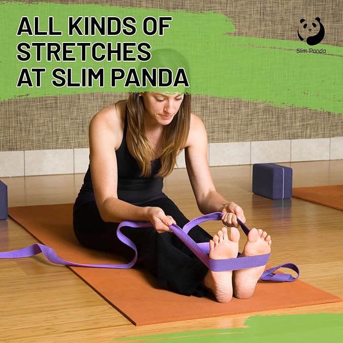 Slim Panda Yoga Strap for Stretching,Cotton Yoga Strap with Adjustable D-Ring Buckle,Non-Elastic Yoga Belt for Pilates,Gym Workouts,Physical Therapy,Improve Flexibility-GravixFit