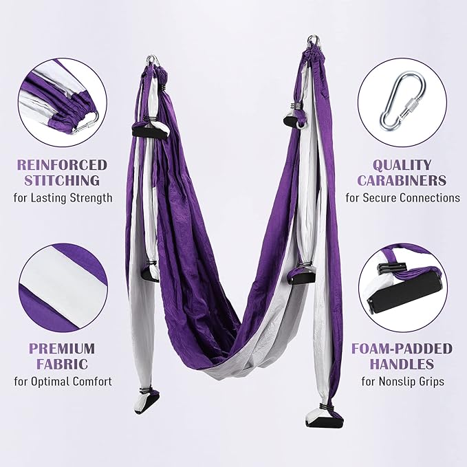 ZELUS Aerial Yoga Swing Sling Strong Yoga Hammock Kit Set Trapeze Inversion Equipment Include 2 Extensions Straps and Ceiling Mounting Kit-GravixFit