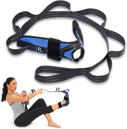 Foot and Calf Stretcher for Plantar Fasciitis, Achilles Tendonitis, Heel Spurs, Drop Foot. Yoga Stretching Strap for Leg, Thigh and Hamstring (Blue)-GravixFit