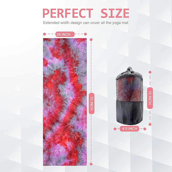 Eunzel Yoga Towel,Hot Yoga Mat Towel with Grip Dots Sweat Absorbent Non-Slip for Hot Yoga, Pilates and Workout 24" x72", Red & Gray-GravixFit