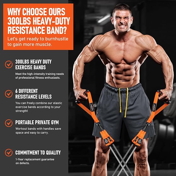 WALITO Resistance Bands Set - Exercise Bands with Handles, Door Anchor, Legs Ankle Straps, for Heavy Resistance Training, Physical Therapy, Muscle Training, Yoga, Home Workouts-GravixFit