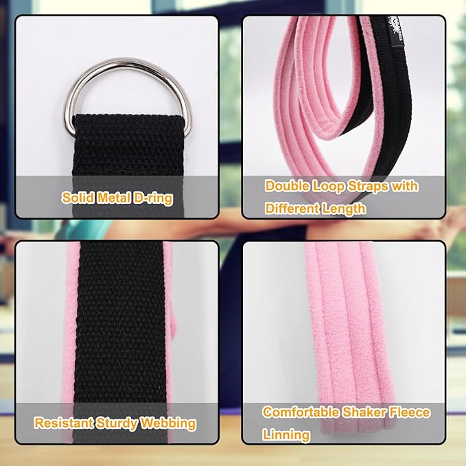 1 Pair Enhanced Pilates Double Loop Straps for Reformer, Thickened D-Ring Handle Straps, Yoga Exercise Accessories in 2 Lengths and Multicolor for Home Gym Workout-GravixFit