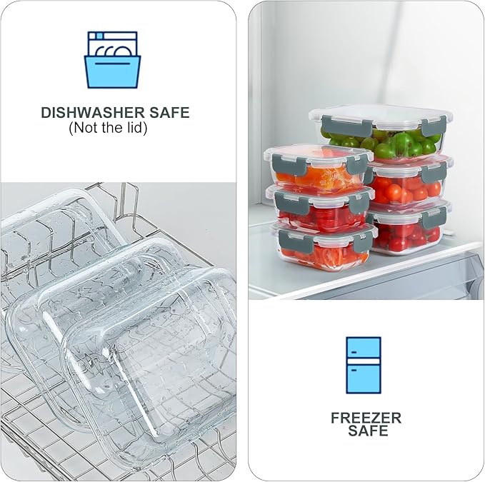 10 Pack Glass Food Storage Containers, Meal Prep Containers with Lids, Airtight Glass Lunch Boxes, Freezer, Oven, and Microwave Safe-GravixFit