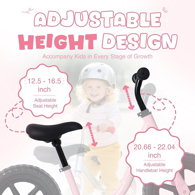 12 inch Toddler Balance Bike Adjustable Handlebar & Seat Anti-Slip Grip Suitable for 2-5 Years Old with Footrest Lightweight for Tolddlers Boys Girls Multiple Colors to Choose-GravixFit