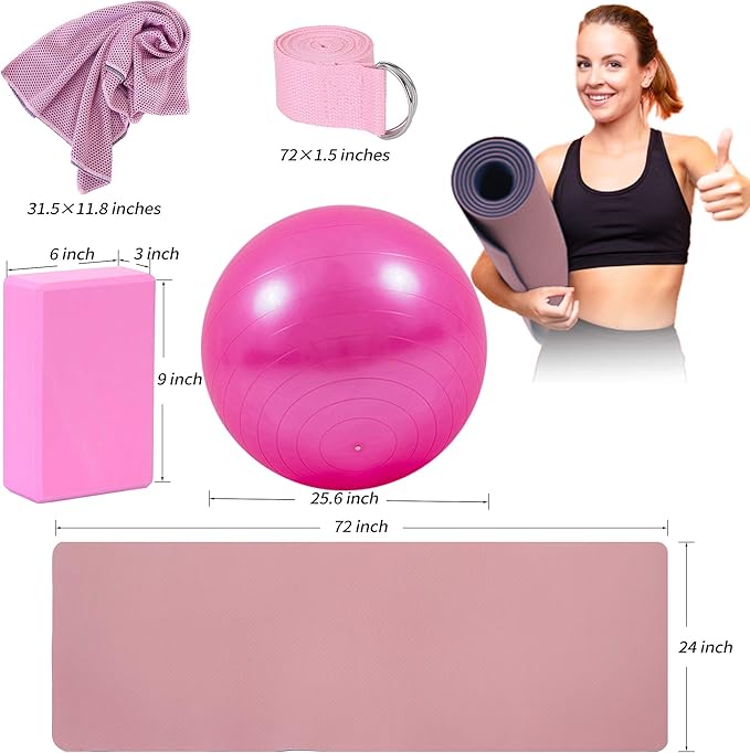 Yoga Starter Kit - 11-Piece Set with Yoga Blocks, Strap, Ball, Mat, Carrying Strap, Net Bag, Cooling Towel-GravixFit