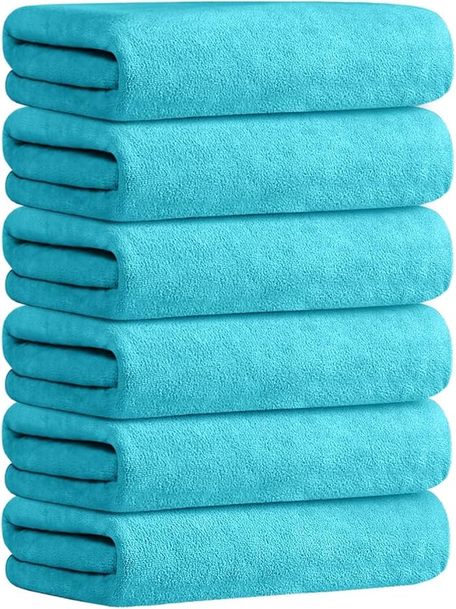 JML Bath Towels, Microfiber Bath Towel Set 6 Pack 30" x 60", Soft Absorbent Microfiber Bathroom Towels for Body, Adult, Aquamarine-GravixFit