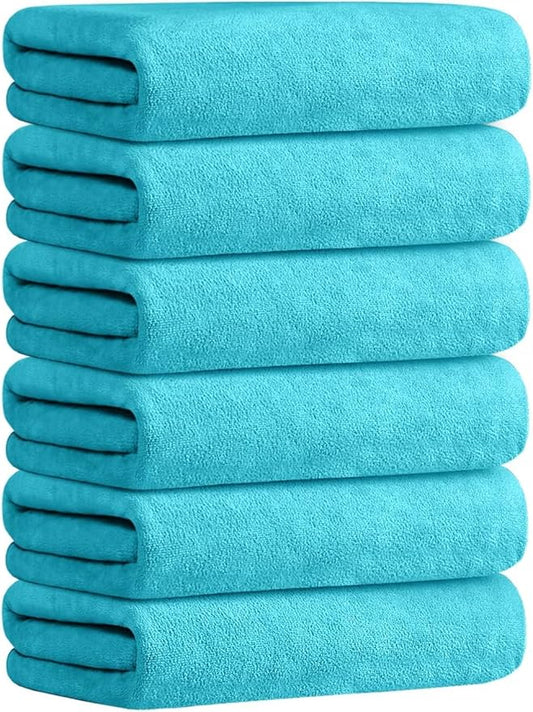 JML Bath Towels, Microfiber Bath Towel Set 6 Pack 30" x 60", Soft Absorbent Microfiber Bathroom Towels for Body, Adult, Aquamarine-GravixFit