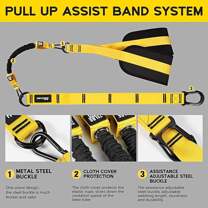 Pull Up Assistance Bands, Adjustable Heavy Duty Resistance Band for Pull Up, 3 Pull Up Bands, Comfortable Fabric Feet/Knee Rest, Assistance Bands for Pull-Up, Home Fitness, Body Stretching-GravixFit