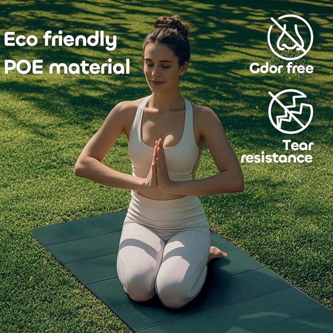 Foldable Yoga Mat 12mm Extra Thick Joint Protection,Portable Design for Travel/Pilates/Board/Camping,Environmental Sports Mat Non-Slip Gym Mat,Odorless POE Material-GravixFit