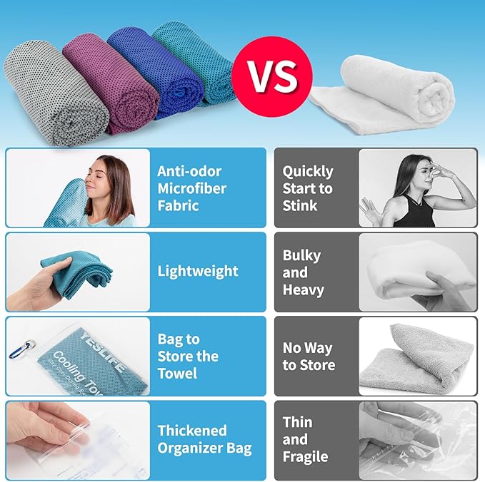 YESLIFE 4 Pack Cooling Towel 40"x12", Gym Towels for Men and Women, Soft Breathable Workout Towels for Yoga, Running, Sport, & More (Grey, Dark Blue, Purple, Blue)-GravixFit