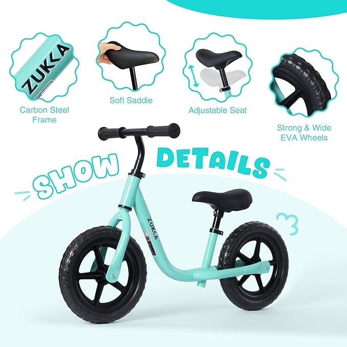 12 inch Toddler Balance Bike Adjustable Handlebar & Seat Anti-Slip Grip Suitable for 2-5 Years Old with Footrest Lightweight for Tolddlers Boys Girls Multiple Colors to Choose-GravixFit