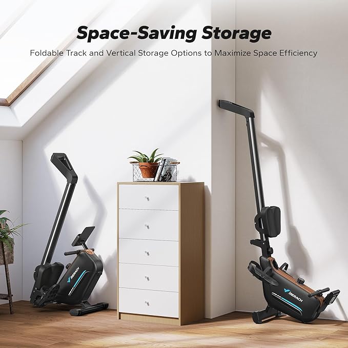 MERACH Rowing Machines for Home, Powerful Electromagnetic Row Machine with 51.2" Extended Rail, 16-Level Handle Resistance Adjustment Rower, 350 LBS Load Capacity, Ergonomic Comfort Seat, Easy Storage-GravixFit