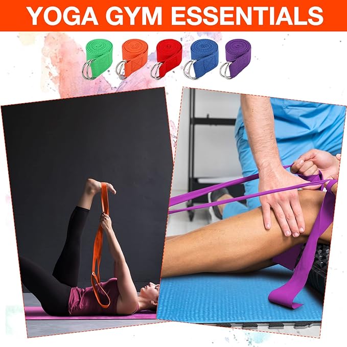 Jerify 10 Pcs Yoga Strap for Stretching Bulk 6ft Exercise Stretch Band with Metal D Ring Adjustable Pilates Non Elastic Yoga Stretch Belt for Women Men Physical Fitness Gym Workout Dance-GravixFit