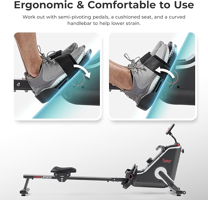 Sunny Health & Fitness Flip & Foldable Rowing Machine for Home w/Extended Slide Rail, Full-Body Workout, Low-Impact, Optional Extra Long Rail, Quiet Rail Cover, Water Motion and Free SunnyFit App-GravixFit