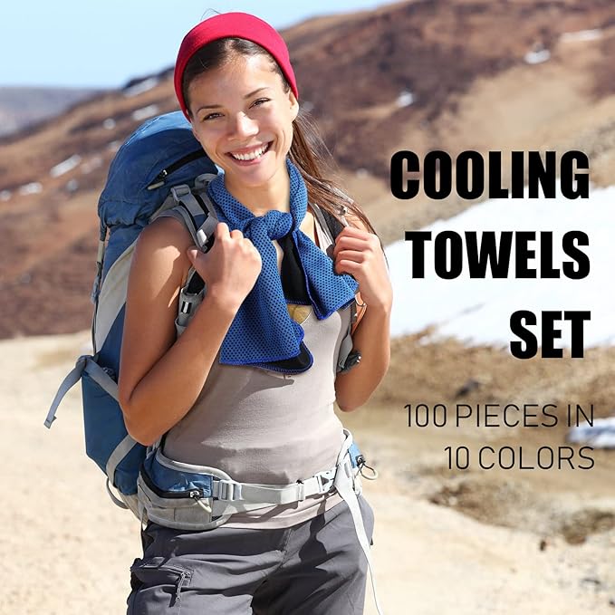 BBTO 100 Pack Cooling Towel - Microfiber Cold Sports Sweat Rags Neck & Face Breathable Ice Chilly Towel for Gym Yoga Golf Workout Beach Accessories-GravixFit