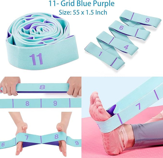 Stretch Straps, Elastic Yoga Stretching Strap with Adjustable 11 Loops, Fitness Leg Stretch Band for Physical Therapy Dance Yoga Ballet Pilates Gymnastics Exercise Flexible Pilates Stretch Band-GravixFit