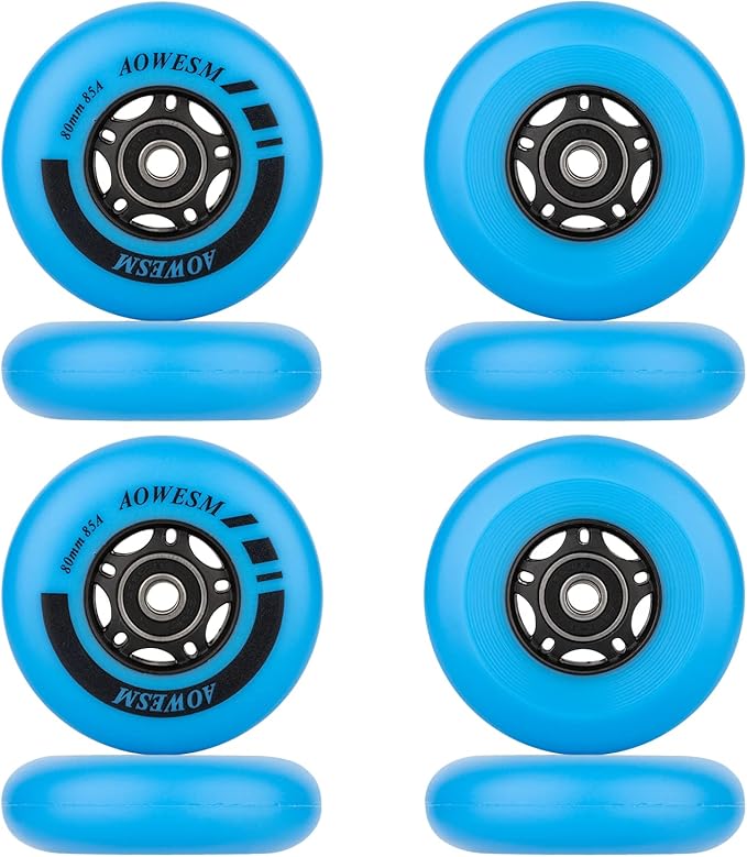 AOWESM Inline Skate Wheels 80mm 76mm 72mm 85a Outdoor Indoor Black Blue Red Roller Hockey Blades Replacement Wheels w/Bearings ABEC-9 and Floating Spacers (8-Pack)-GravixFit