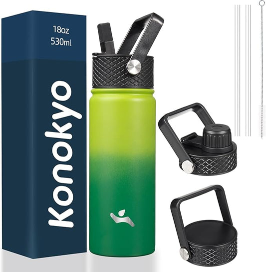 18 oz Insulated Water Bottle Stainless Steel Sport Bottles with 3 Lids,Bamboo Grove-GravixFit