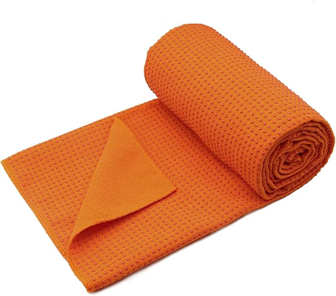 Eunzel Yoga Towel,Hot Yoga Mat Towel with Grip Dots Sweat Absorbent Non-Slip for Hot Yoga, Pilates and Workout 24" x72", Orange-GravixFit