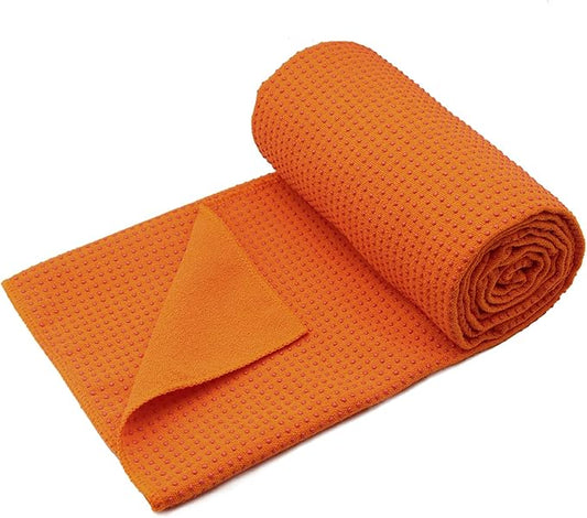 Eunzel Yoga Towel,Hot Yoga Mat Towel with Grip Dots Sweat Absorbent Non-Slip for Hot Yoga, Pilates and Workout 24" x72", Orange-GravixFit
