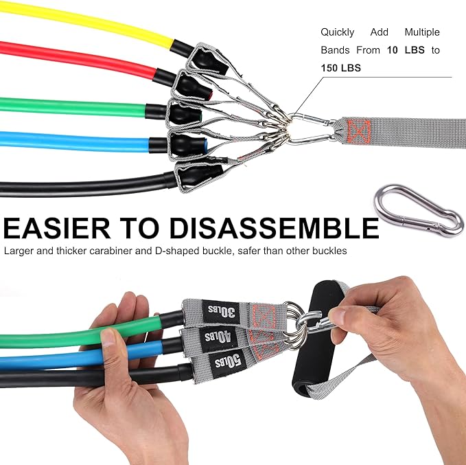 Resistance Bands with Handles for Working Out Women and Men, Exercise Bands with Door Anchor, Stretch Bands for Home Workouts, Simple Guide Included-GravixFit