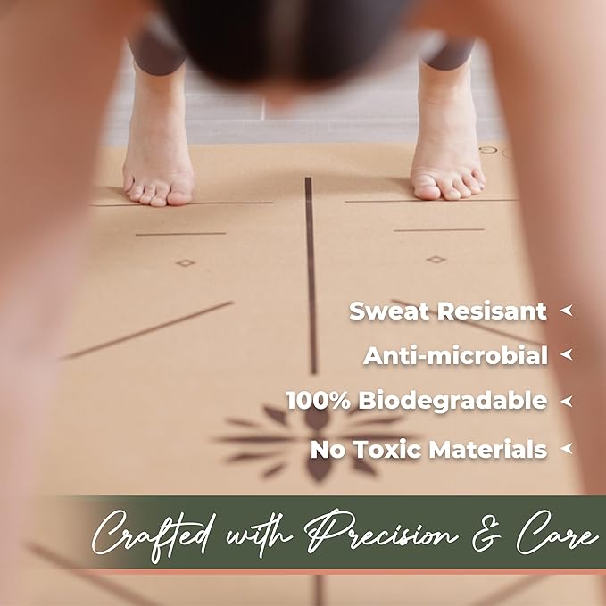 Premium Yoga Cork Mat | 5mm Thick Natural Tree Rubber Base and Bigger Mat for Extra Support, Alignment lines for Guidance | Non-Slip, Natural & Eco-friendly, Your Ultimate Eco-Friendly Yoga Companion-GravixFit