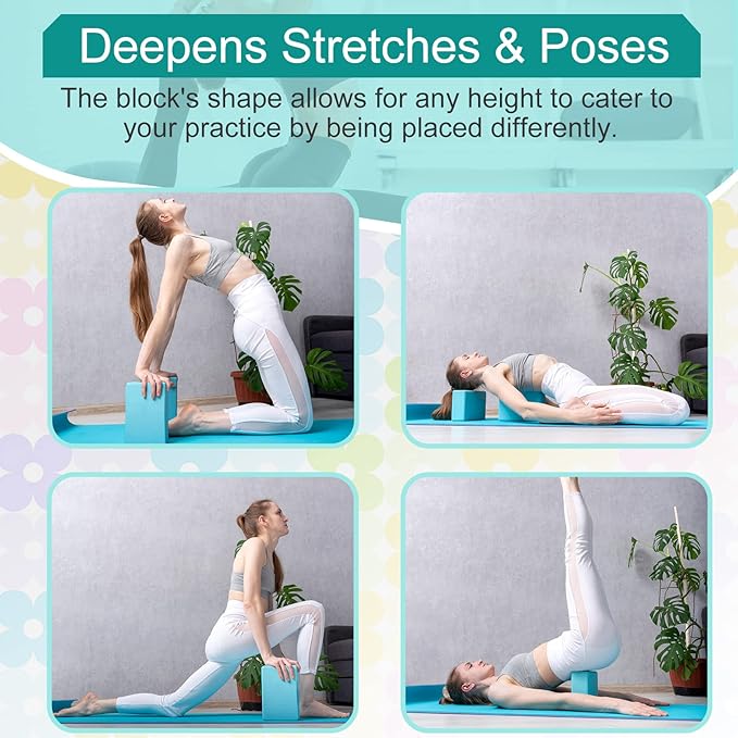 Meooeck 18 Pcs Yoga Block and Strap Set 9 x 6 x 3 Inch EVA Foam Non Slip Brick 8 ft Yoga Straps for Stretching D Ring Design for Back to School Pilates Fitness Workout Exercise-GravixFit