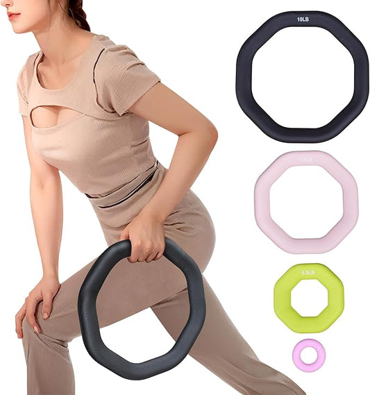 Leikefitness Weight Ring 2-in-1 Kettlebell & Dumbbell, cast Iron+PVC Coating, Yoga Exercise, Aerobics, Core Training, 4 in a Set (0.33LB + 5.5LB + 7.5LB + 10LB)-GravixFit