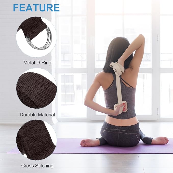 PATIKIL Yoga Strap for Stretching Cotton Yoga Belt with Adjustable Metal D-Ring Buckle Stretch Band for Fitness Pilates-GravixFit