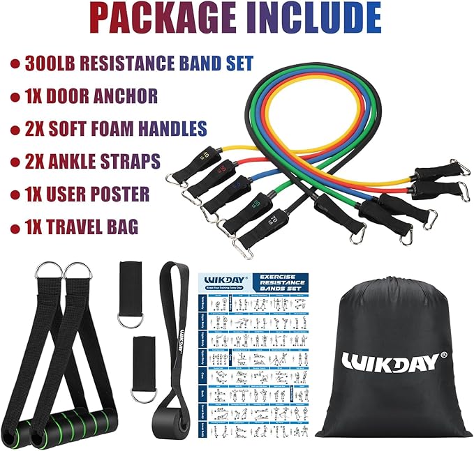 Exercise Resistance Bands with Handles for Working Out, 150/200/250/300 lbs Workout Bands Set with Door Anchor for Physical Therapy, Yoga, Pilates-GravixFit