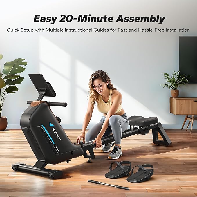 MERACH Rowing Machines for Home, Powerful Electromagnetic Row Machine with 51.2" Extended Rail, 16-Level Handle Resistance Adjustment Rower, 350 LBS Load Capacity, Ergonomic Comfort Seat, Easy Storage-GravixFit