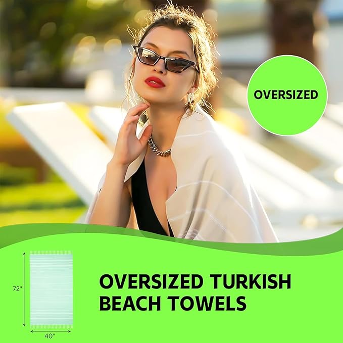 HAVLULAND Turkish Beach Towels Oversized -100% Turkish Cotton Super Soft Lightweight - Absorbent and Quick Drying Bath Towel - Sand Free Beach Towel - Turkish Towels for Adults (Yellow, 12 Pack)-GravixFit