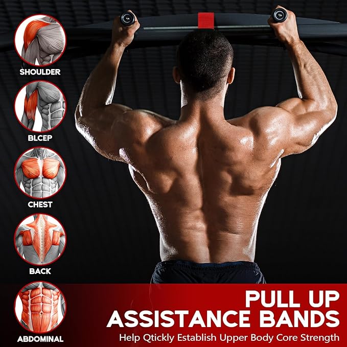 Pull Up Assistance Bands, Adjustable Heavy Duty Resistance Band for Pull Up, 3 Pull Up Bands, Comfortable Fabric Feet/Knee Rest, Assistance Bands for Pull-Up, Home Fitness, Body Stretching-GravixFit