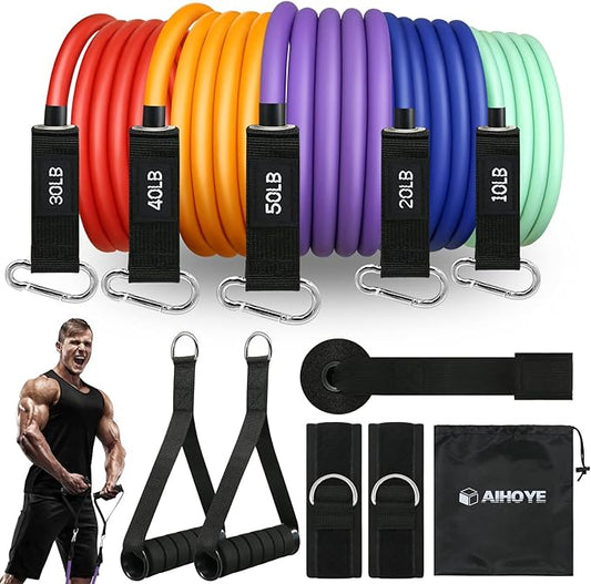 Aihoye Resistance Bands for Working Out, Exercise Bands with Handles, Stretch Bands for Exercise, Workout Bands with Door Anchors for Physical Therapy & Strength Training-GravixFit