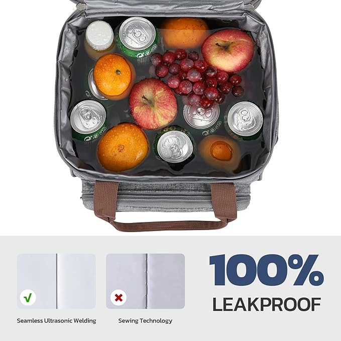 Maelstrom 23L Insulated Lunch Box For Men Women,Expandable Double Deck Lunch Cooler Bag,Lightweight Leakproof Tote Bag With Side Tissue Pocket,Gray-GravixFit
