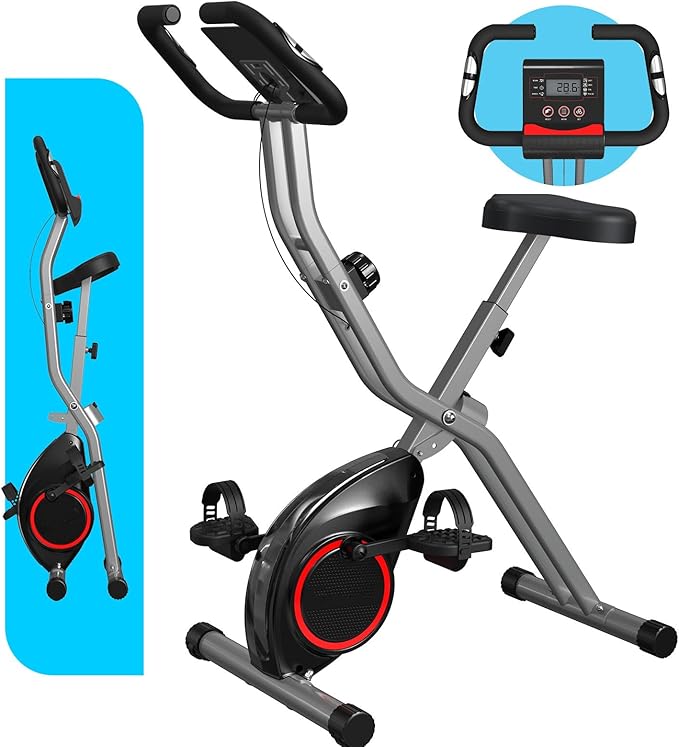 Foldable Exercise Bike Stationary Bikes for Home, 5 IN 1 Indoor Workout Bike, Cycling Bike with 16-Level Quiet Magnetic Resistance, 6.6 LBS Flywheel and 300LBS Capacity, 2025 Designed 817 X-bike