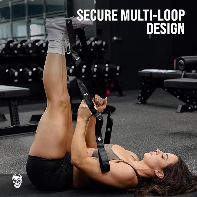 Gymreapers Stretching Strap for Physical Therapy Non-Elastic Stretch Band 10 Loop Neoprene Stretch Strap for Yoga Pilates Exercise Men & Women-GravixFit