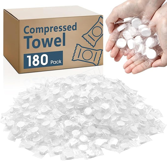 180 PCS Compressed Towel, Mini Compressed Towel Tablets, Disposable Compressed Face Towels, Camping Towel, Portable Bulk Compressed Coin Tissues for Home, Travel, Outdoor Sports-GravixFit